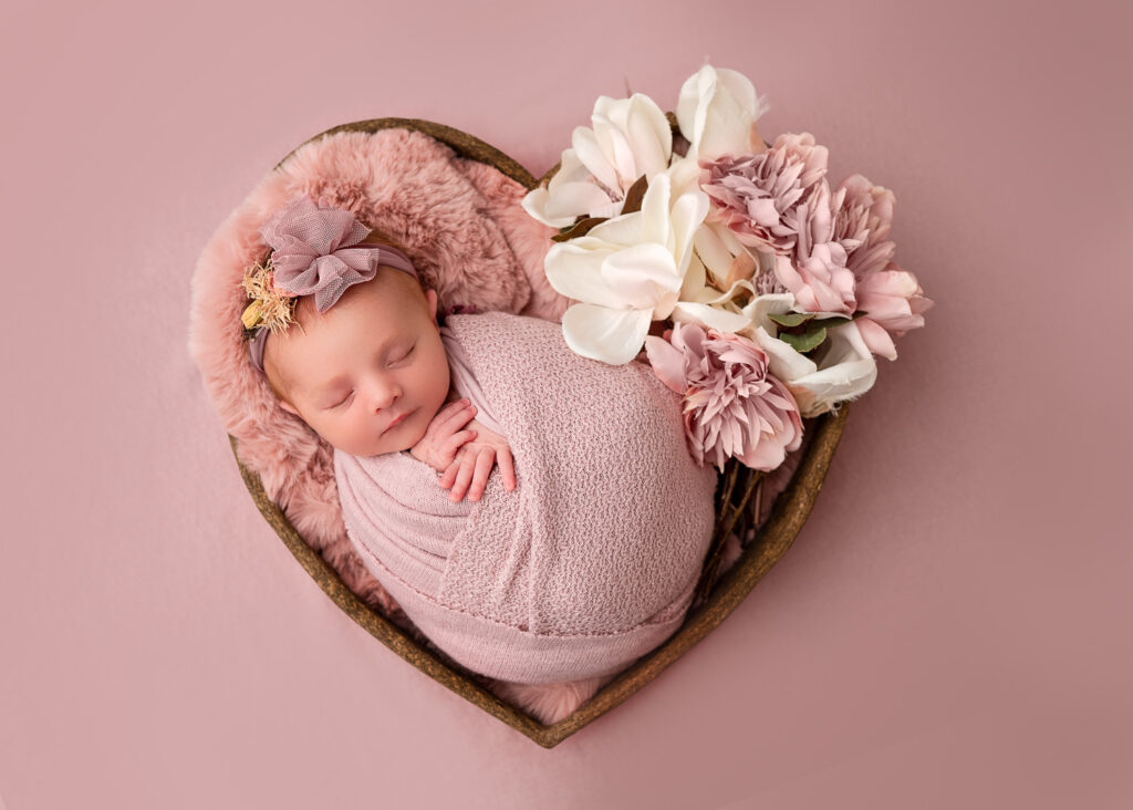 Glasgow newborn photography – baby sleeping wrapped in neutral blanket