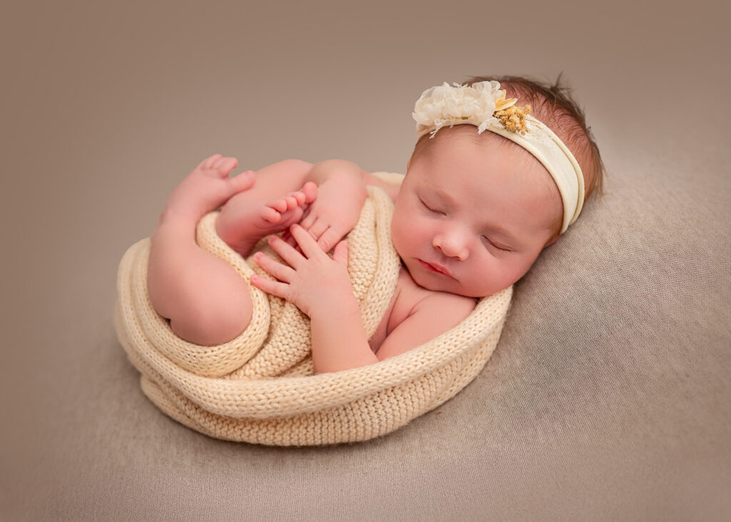 Baby sleeping on the blanket during their Newborn Family Photoshoot Glasgow