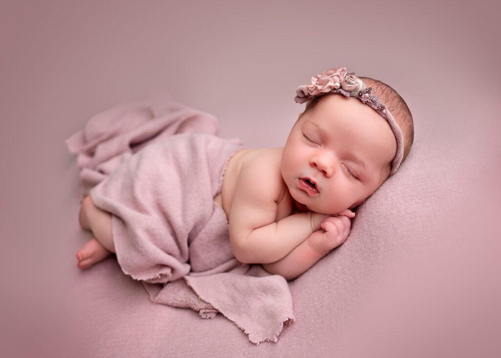 Newborn Photography Scotland – Beautiful baby girl during a professional newborn photoshoot in Glasgow with timeless family portraits.